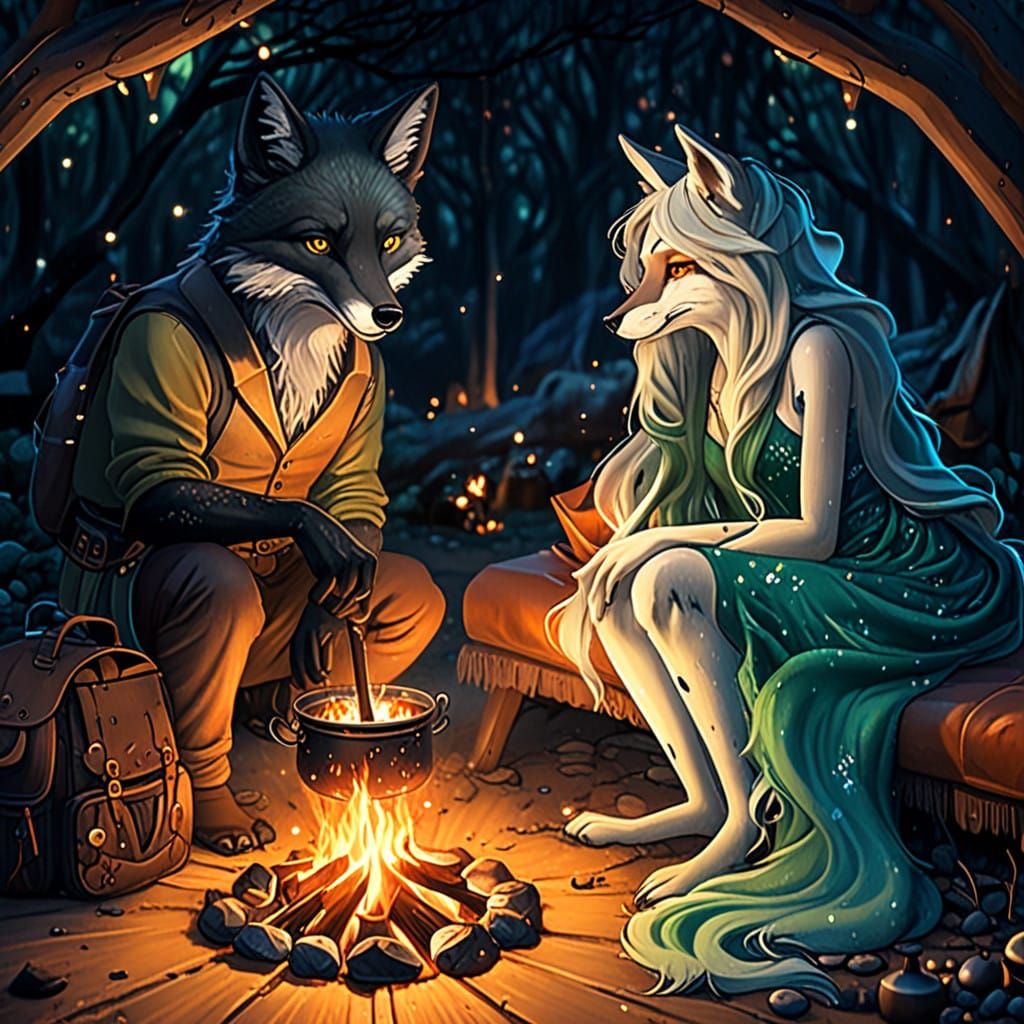Anthropomorphic Fox Cooks for Wolf Companion in Enchanted Ca...