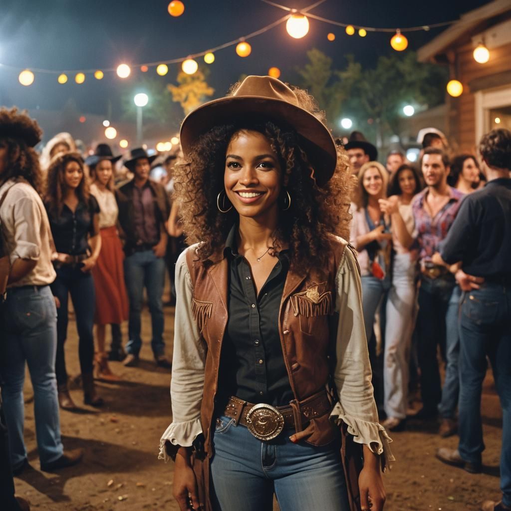 Cowgirl at Halloween Party in Cinematic Style