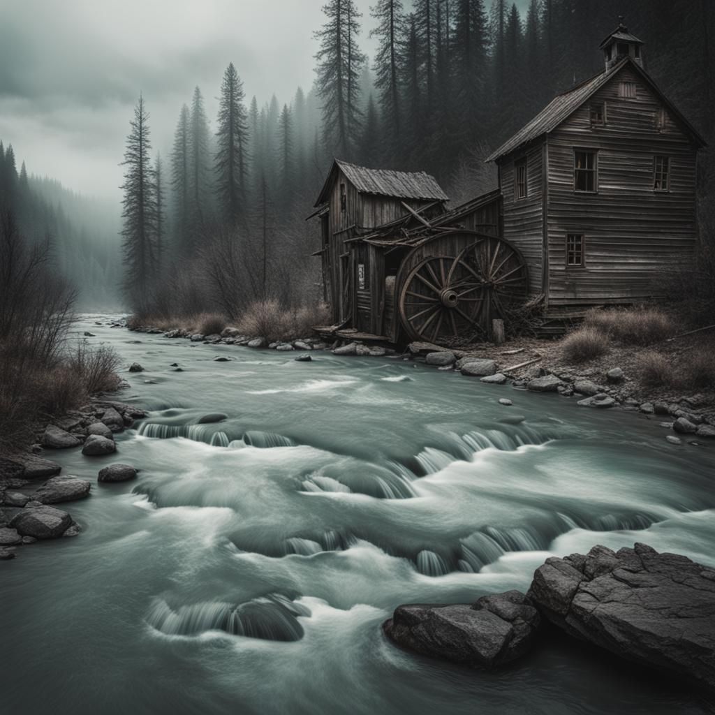 Eerie River Scene with Ghostly Undertones