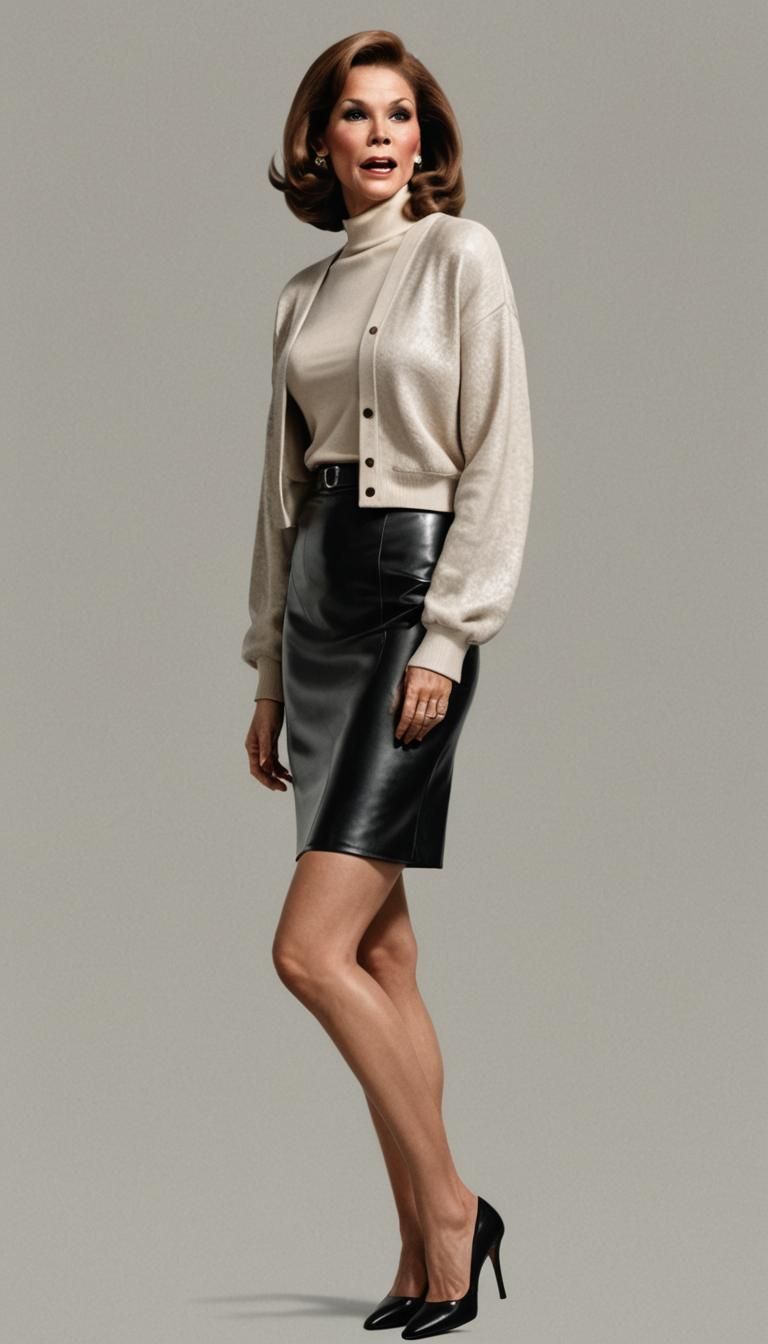 Angry Young Woman in Leather Miniskirt