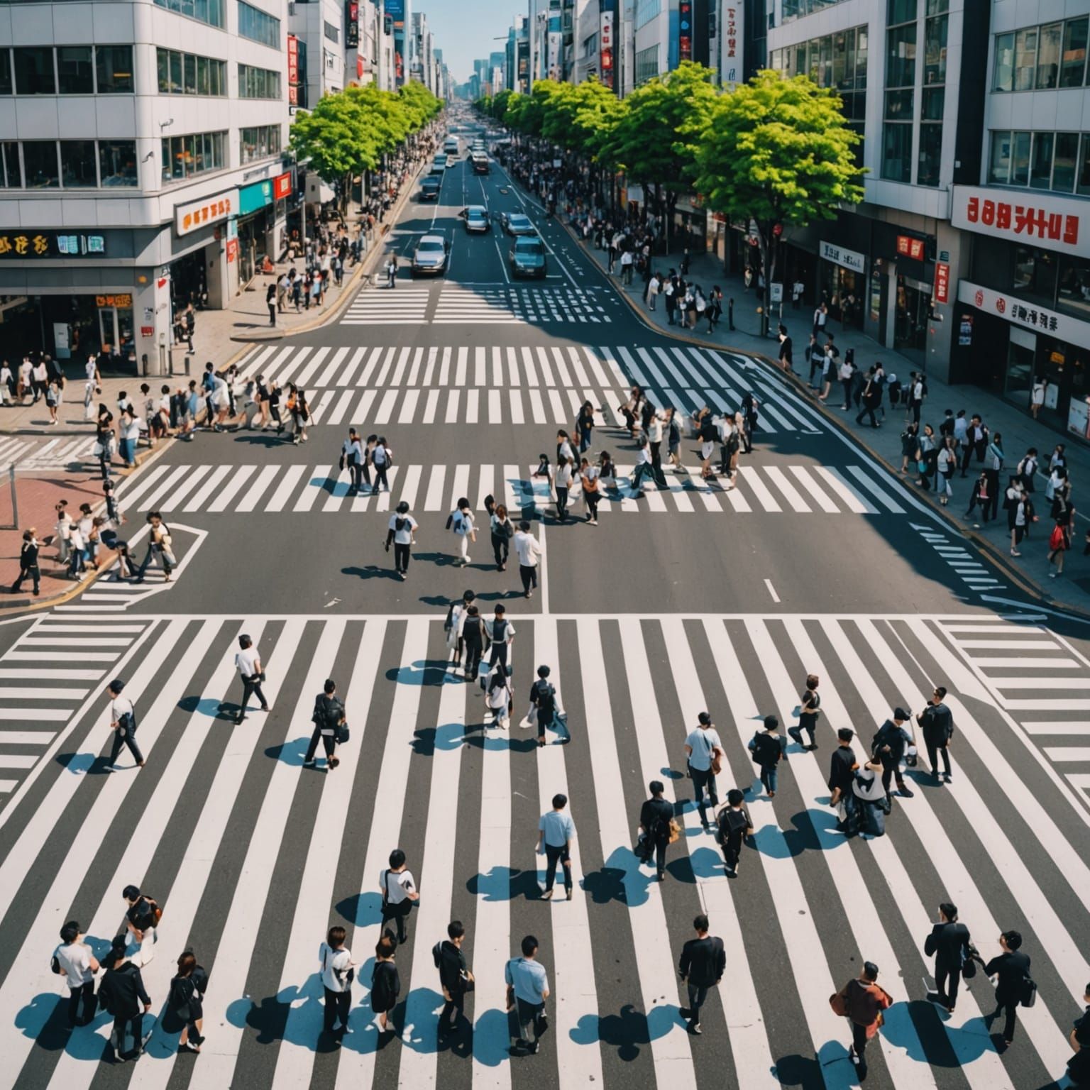 Throngs of People Crossing Busy Tokyo Crosswalk