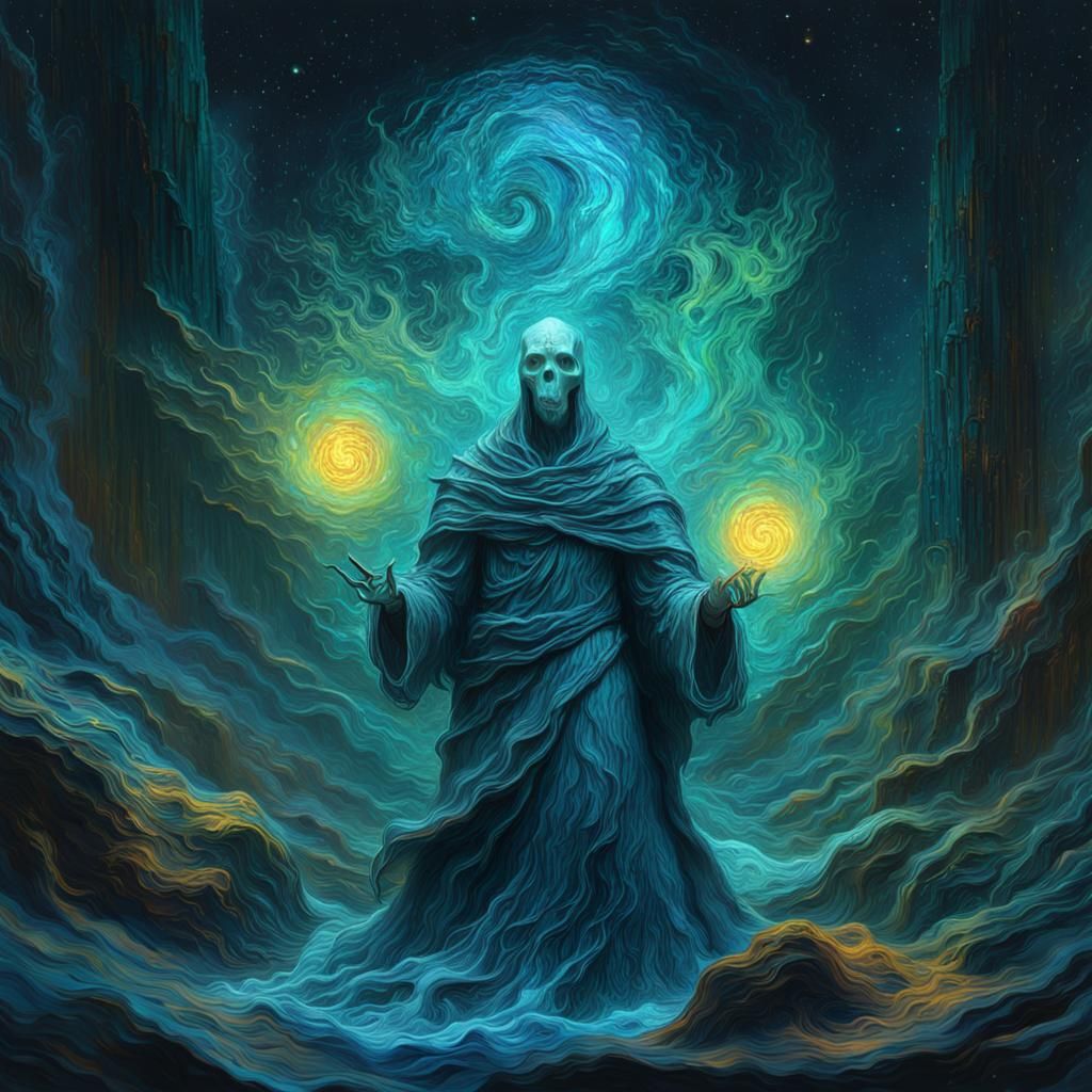 Glowing Ghost Hologram in Van Gogh Style