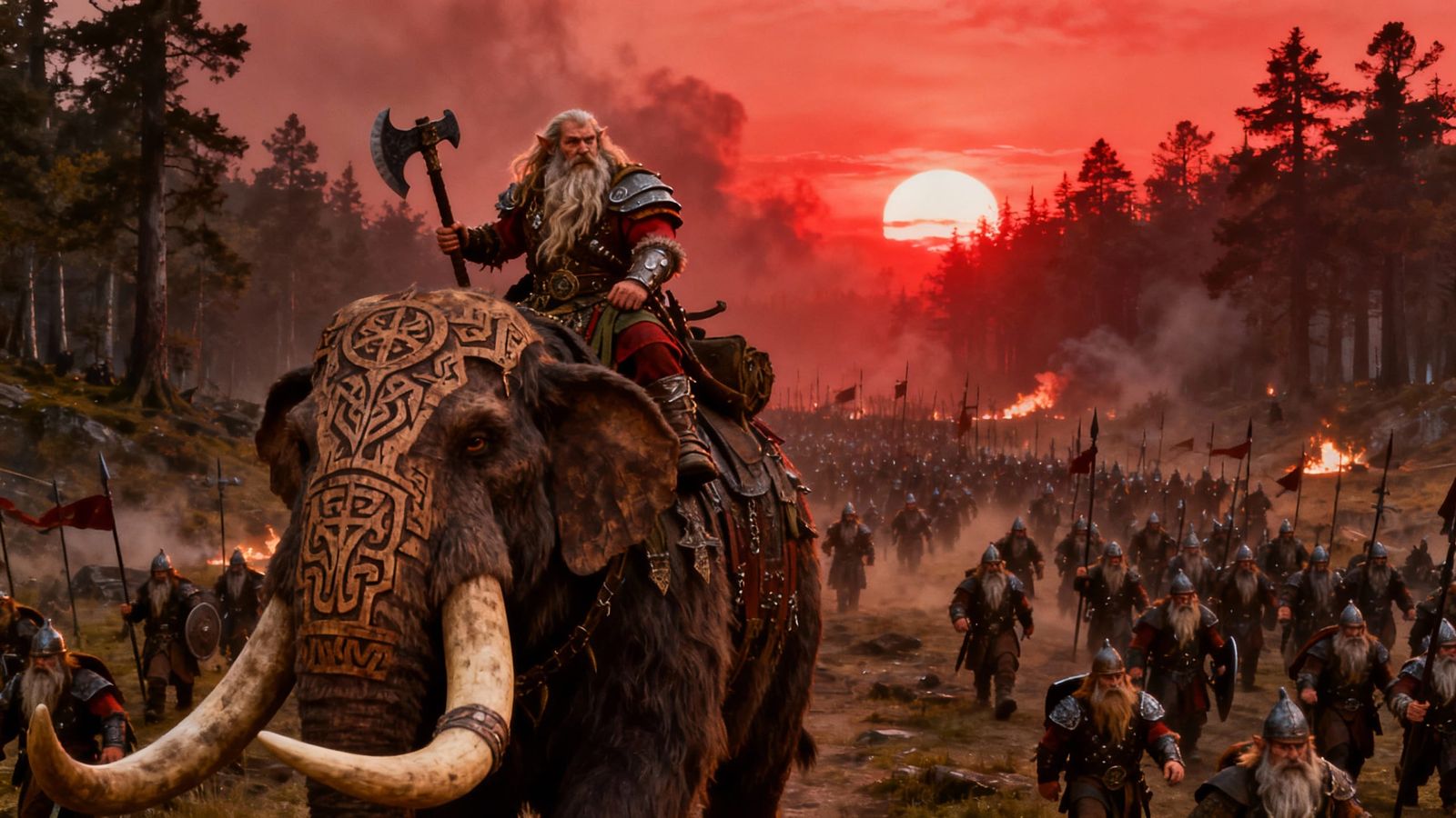Dwarven Warrior Mounts Mammoth on Epic Battlefield