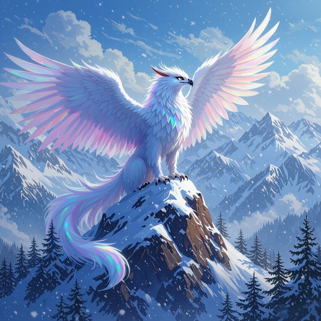 Anime Griffin on Snow-Capped Peak