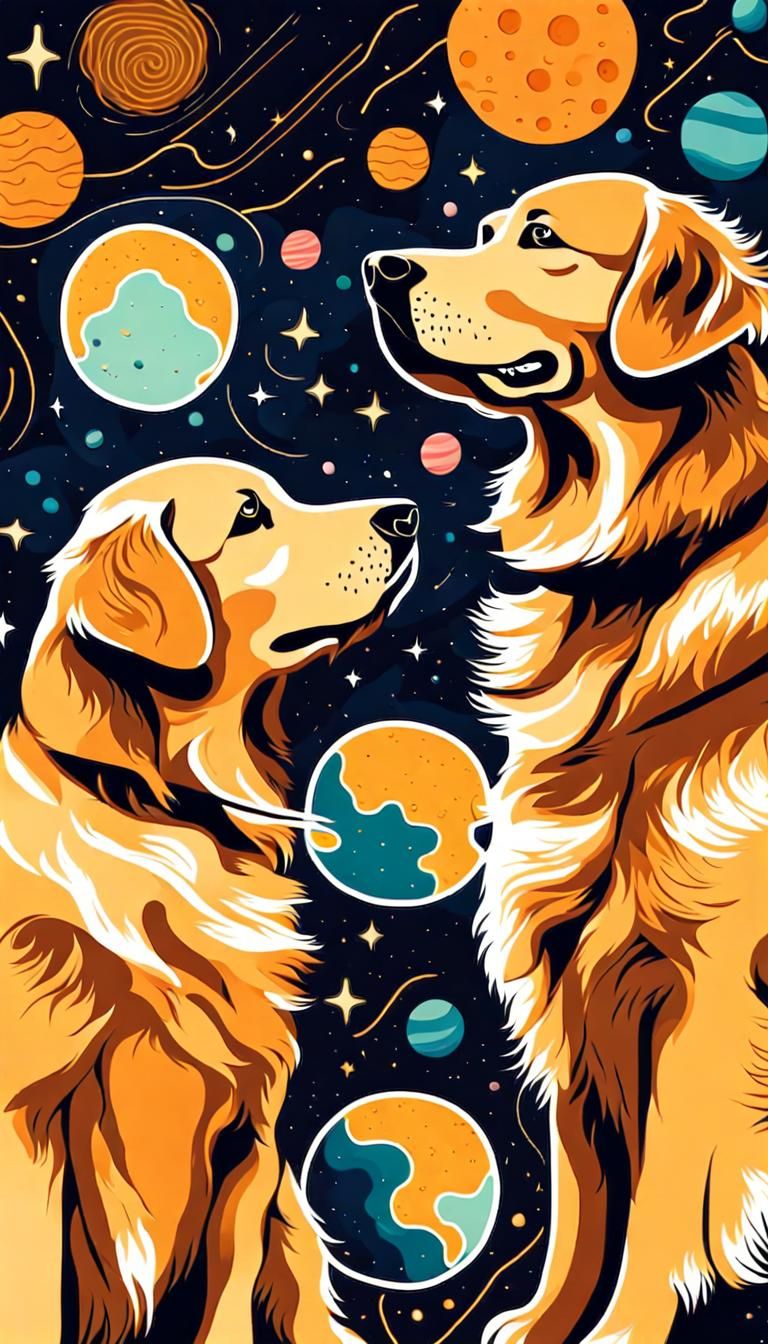 Golden Retrievers Explore Space: Abstract Art
