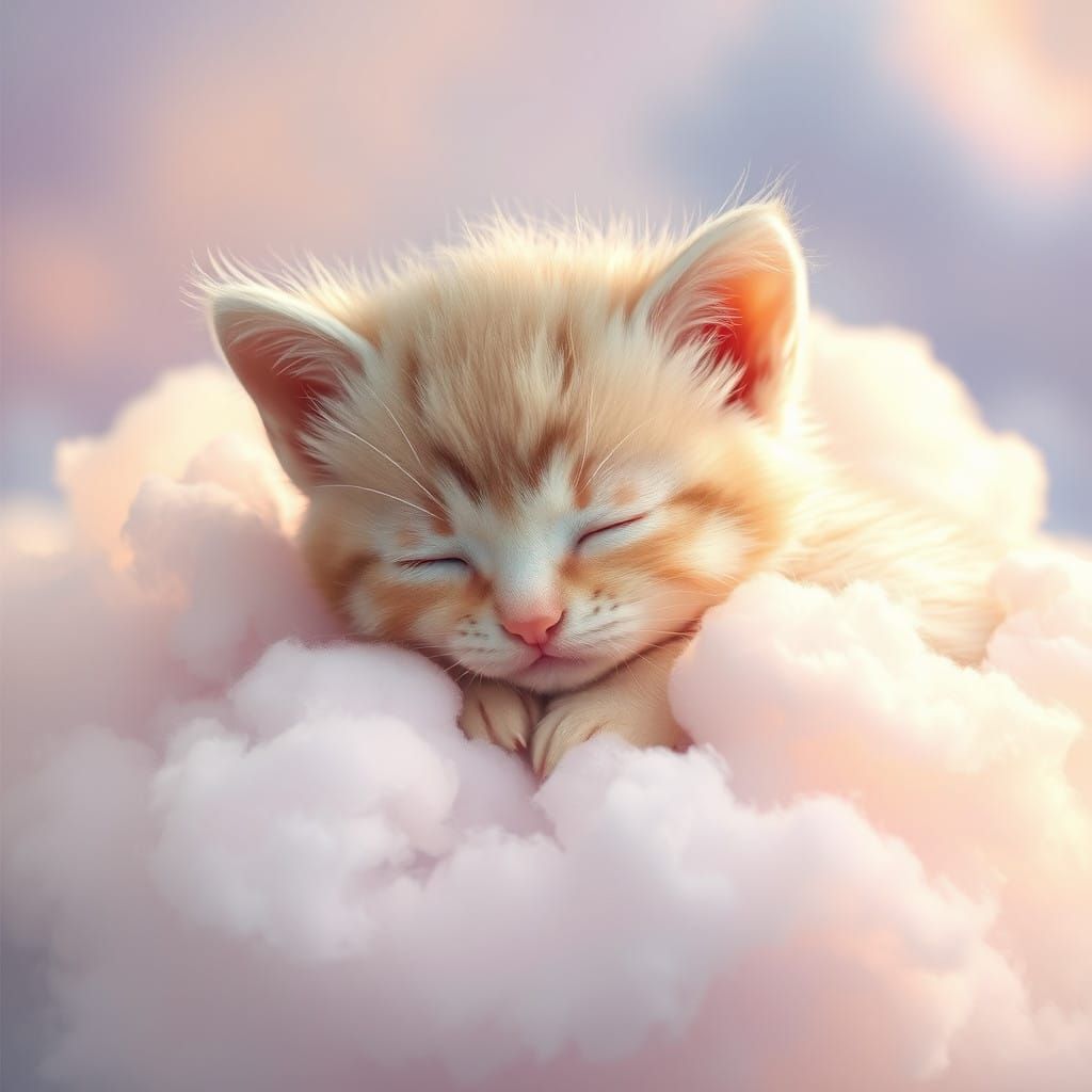 Dreamy Cloud Kitten in Lavender Gold Hues