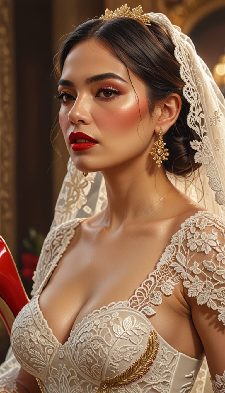 Mature Mexican Woman in Vibrant Wedding Attire