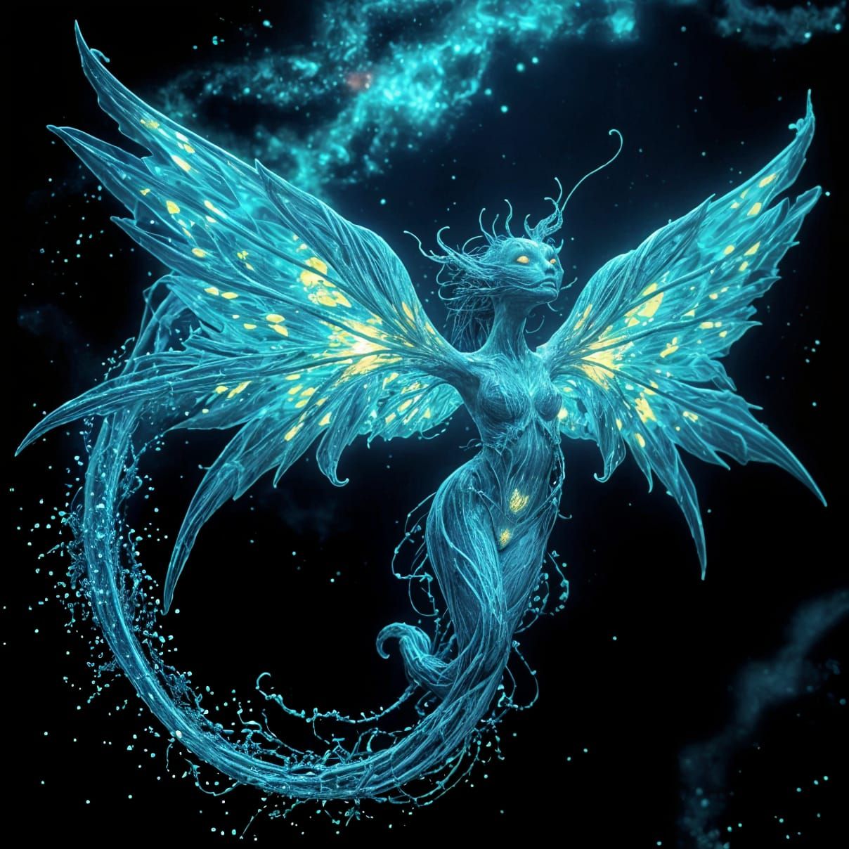 Bioluminescent Angelic Creature in Abyss: Hyperrealism