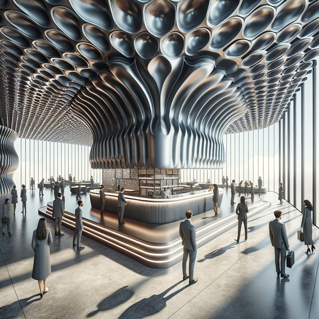 Futuristic Restaurant with 3D Waved Plastic and Glass