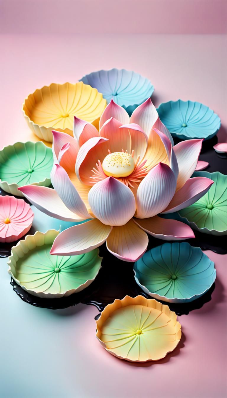 Hyperrealistic Cake Lotus in Pastel Colors