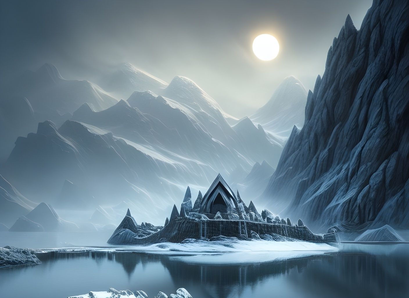 Frozen Dwarf City Landscape in Oil Painting Style