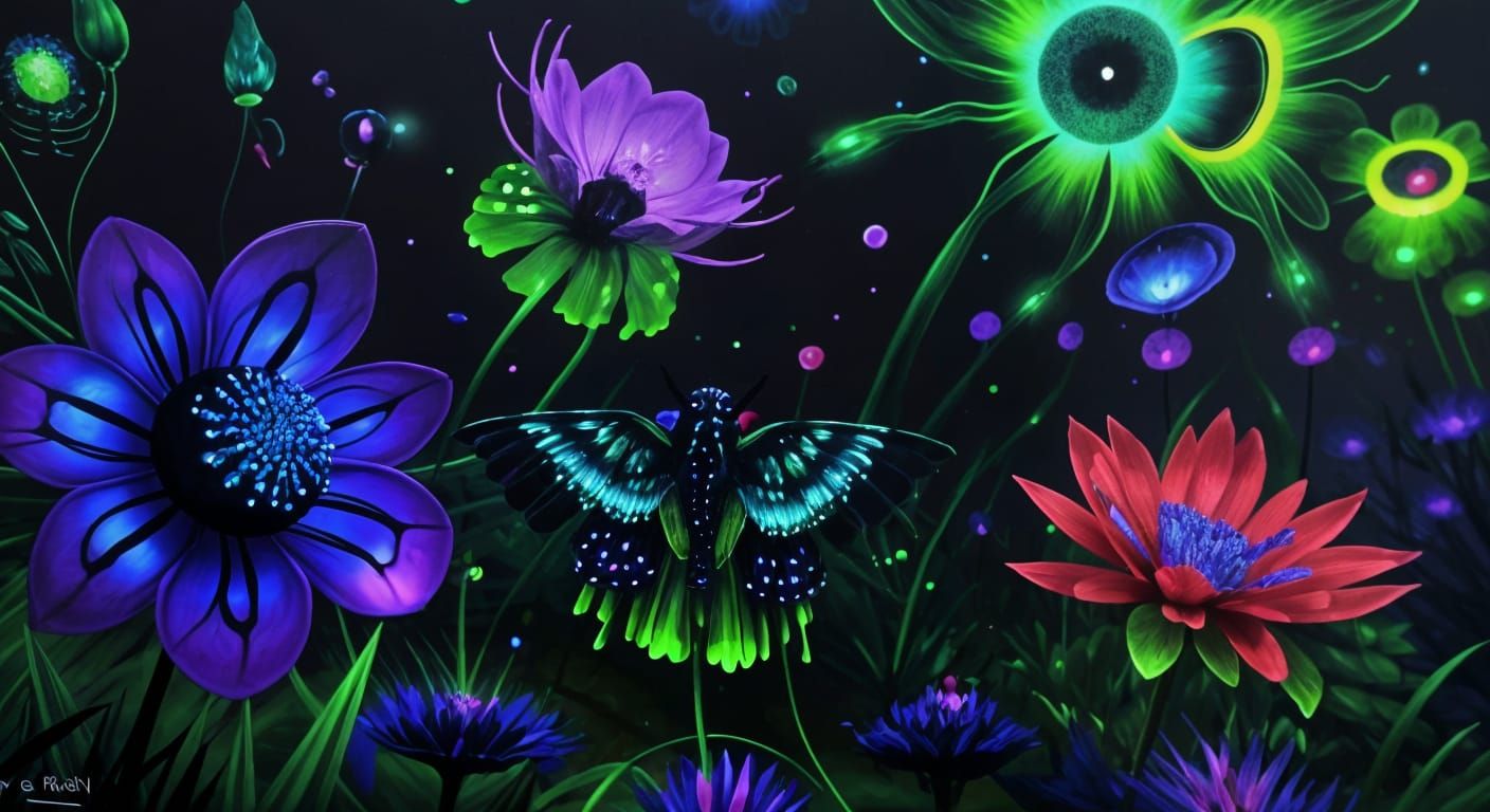 Surreal Creatures in Bioluminescent Meadow