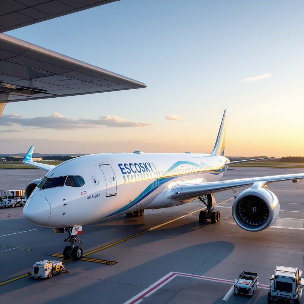 Eco-Friendly Hybrid Airplane at Golden Hour Airport