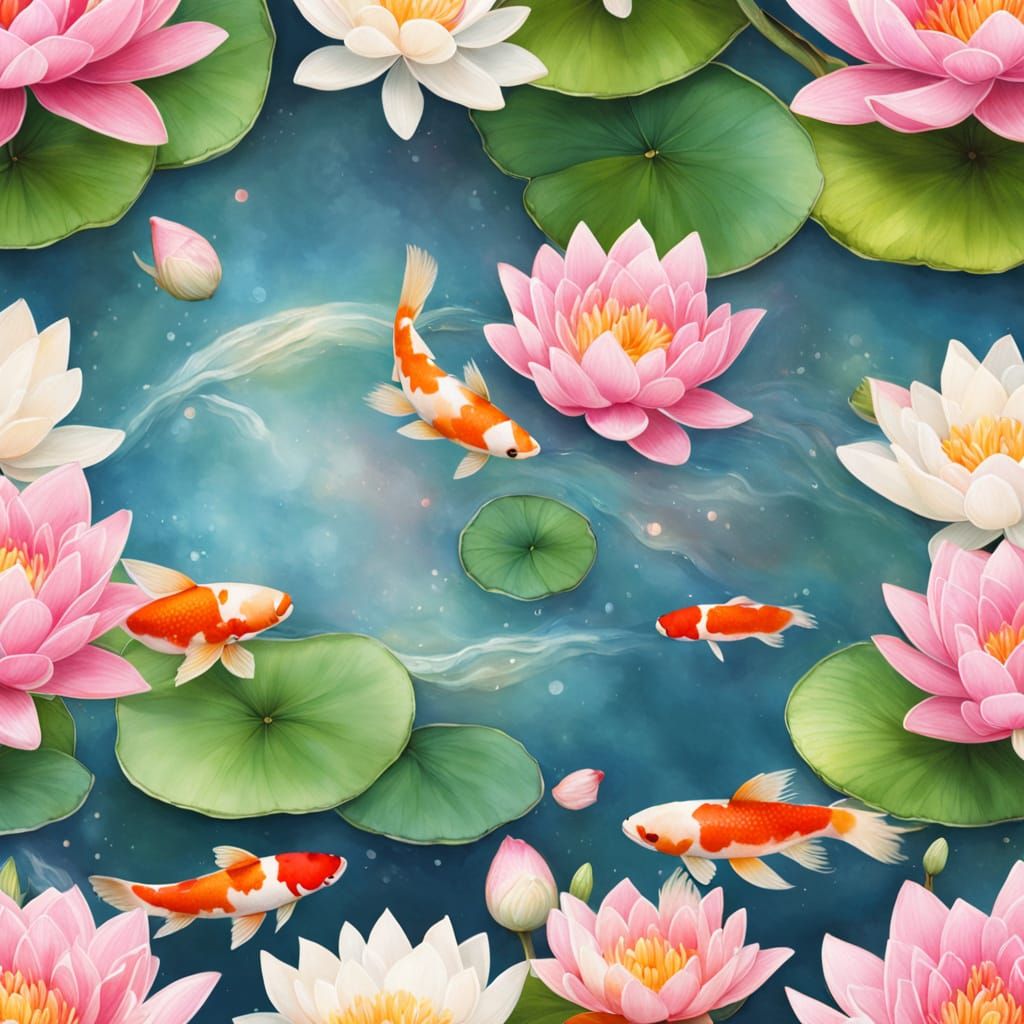 A Serene Koi Pond in Soft Watercolor Style