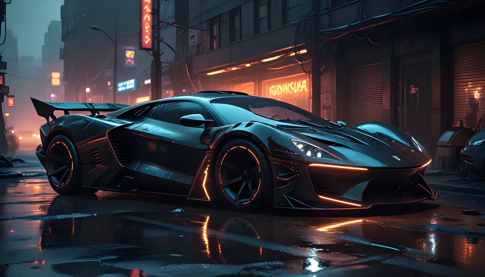 Cyberpunk XENo-M Car on an Eerie Planet in Neon Lighting