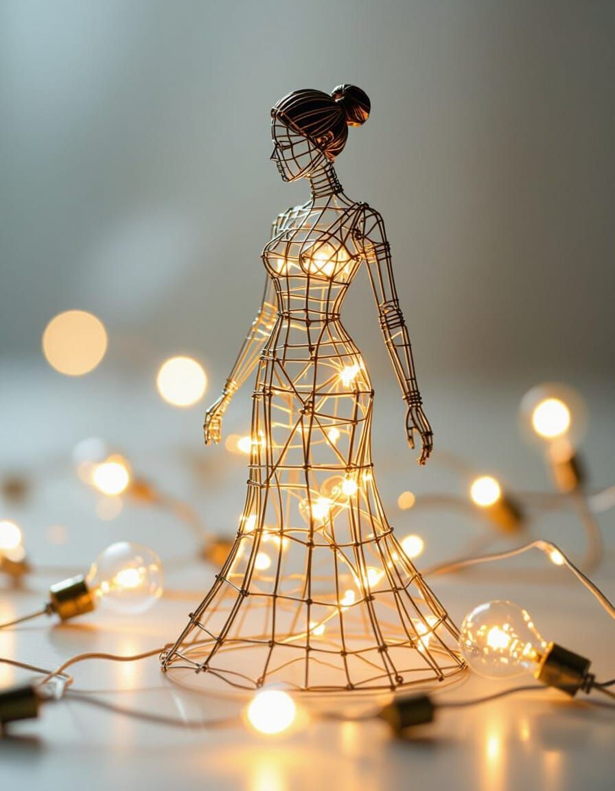 Illuminated Wire Woman in Miniature Photography Style