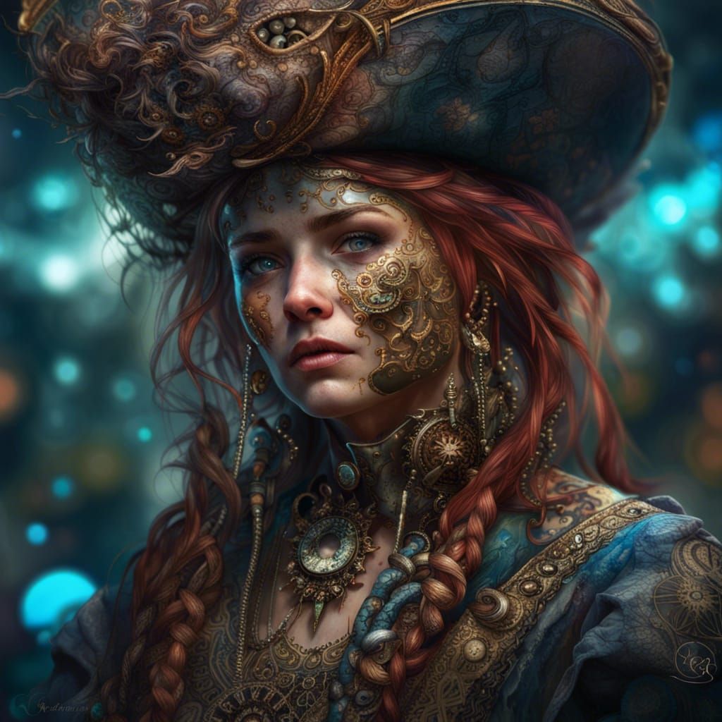 Beautiful Filigree Pirate Portrait in Space