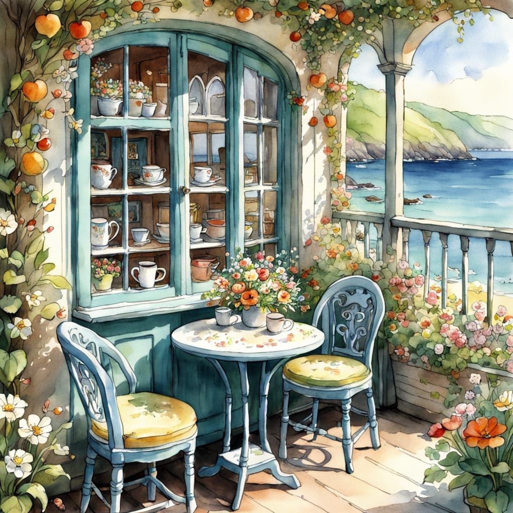 Brambly Hedge Style Seaside Cafe Watercolor