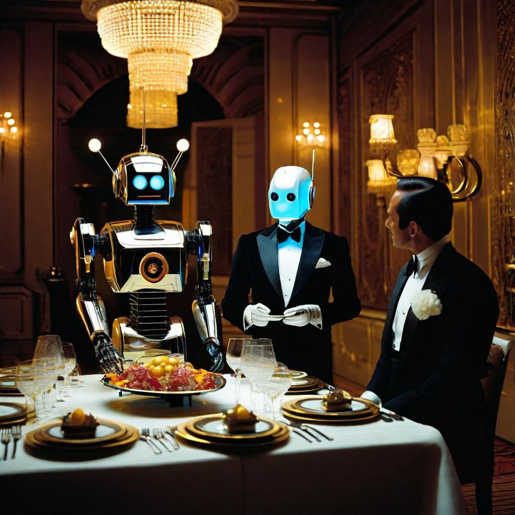 Robotic Butler Serves Dinner in Cassette Futurism Style