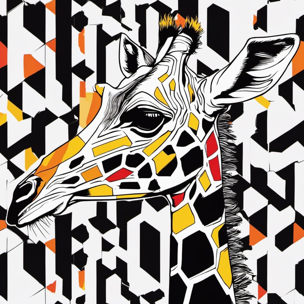 Geometric Giraffe: Black and White Pop Art