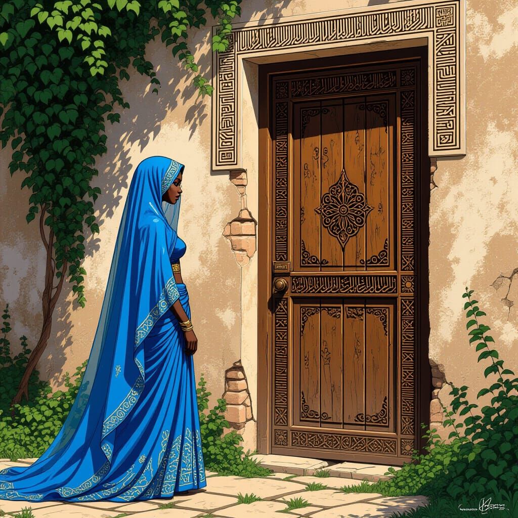 Mystical Arabian Woman in Abandoned Garden