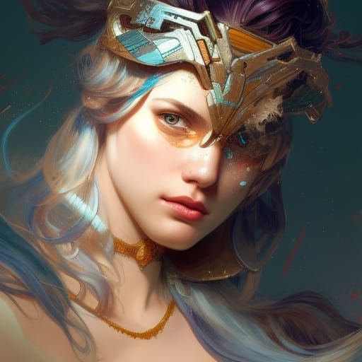 Hyperdetailed Artemis Portrait in Art Nouveau Style