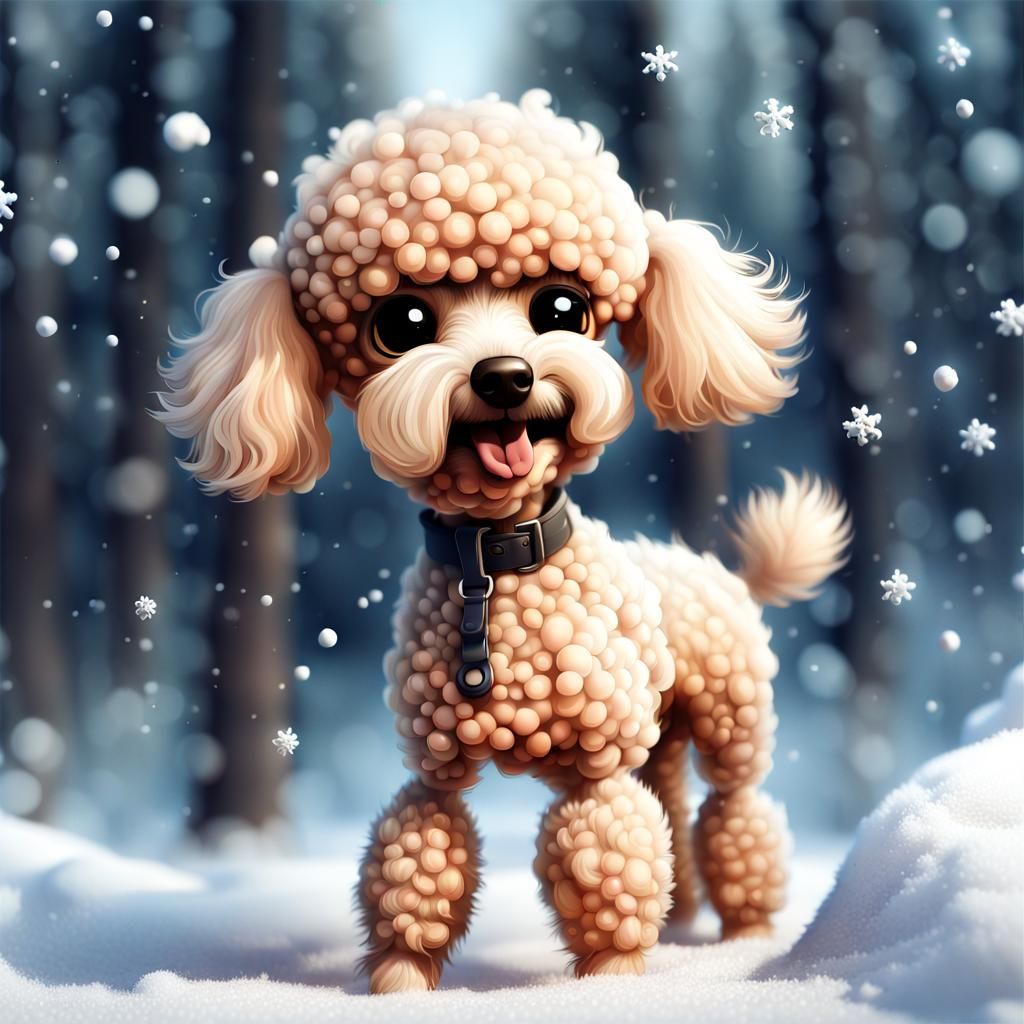 Happy poodle in the snow
