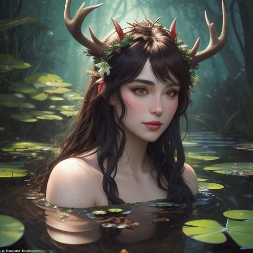 Fey Girl's Dance on Lily Pond: Chiaroscuro Art