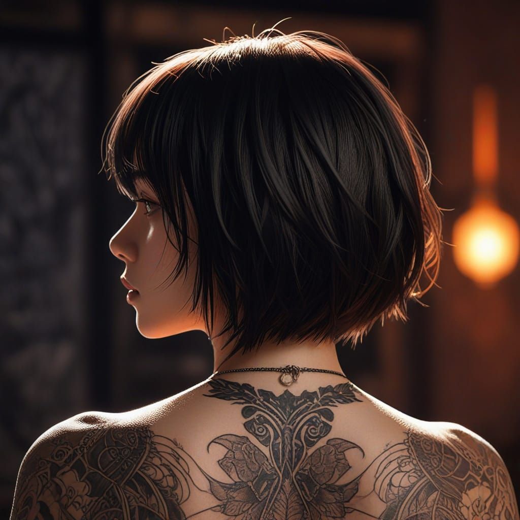Anime Girl with Tattoos in Digital Art Style