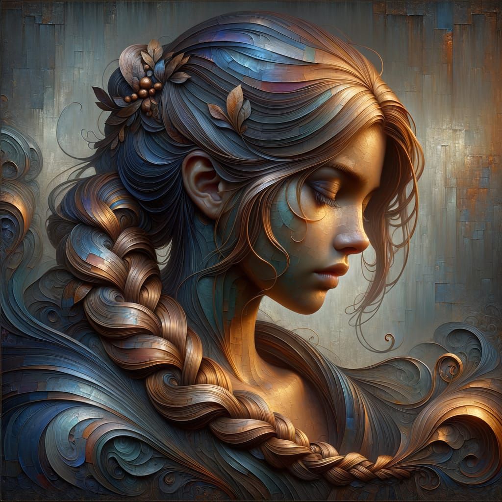 Bronze Haired Girl Lost In Thought Matte Painting