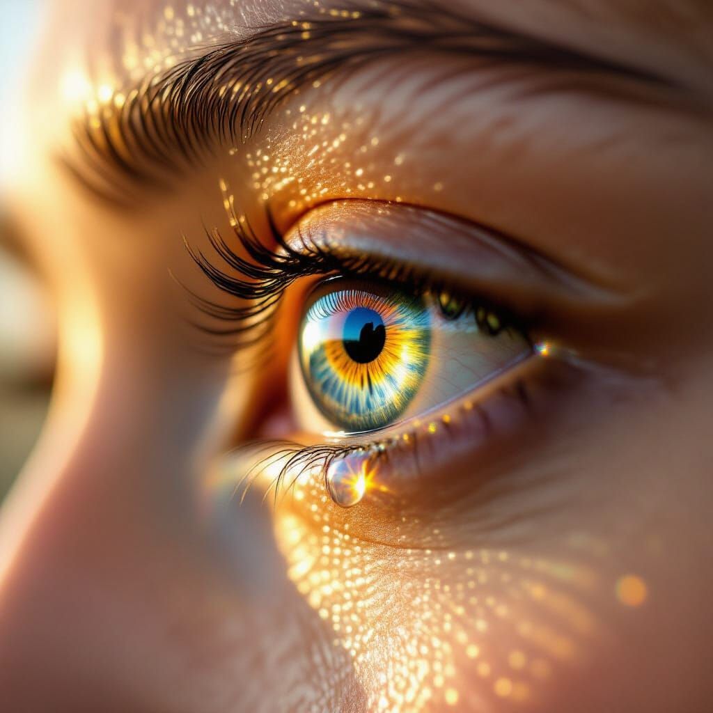 Macro Eye Photo: Tear Refracts Sunlight