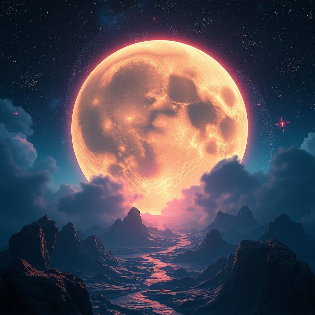 Detailed Matte Painting of Moon and Stars