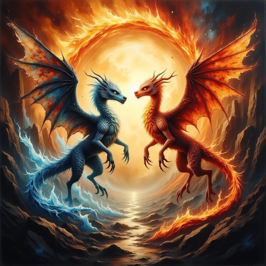 Harmonious Dragon and Phoenix Dance in Baroque Style