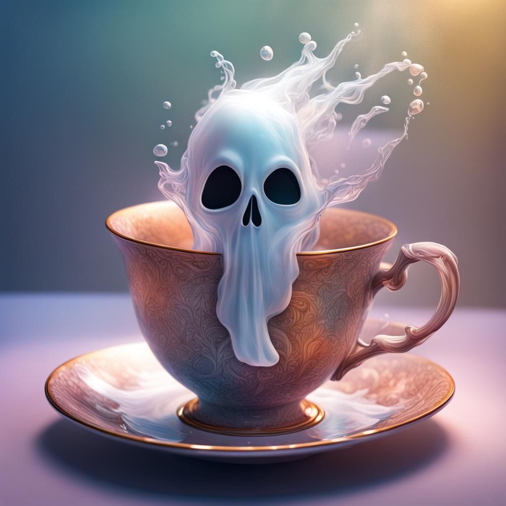Hyperrealistic Ghost in Teacup Splash Art