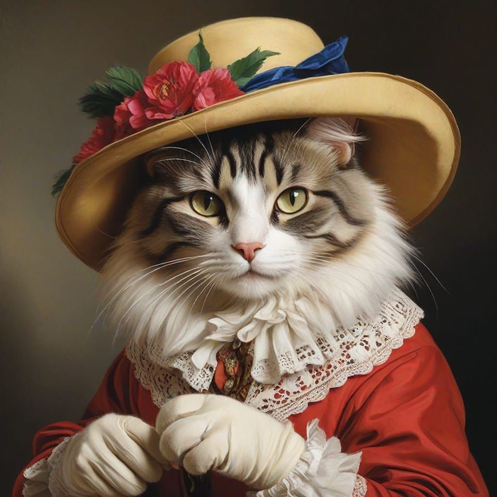 Cat in Gloves and Hat: Saryan and Gainsborough Style