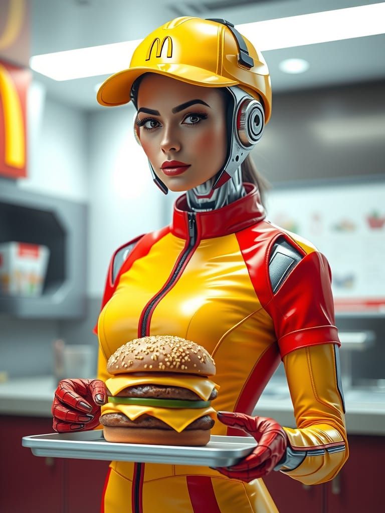 Futuristic Android Woman Exudes Passion in McDonald's Unifor...