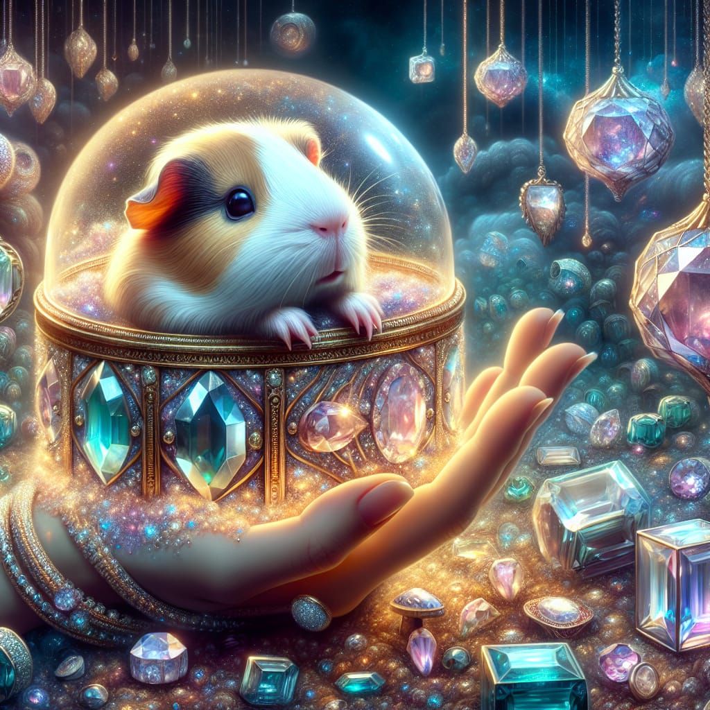 Guinea Pig in Glass Jewelry Box Fantasy Art