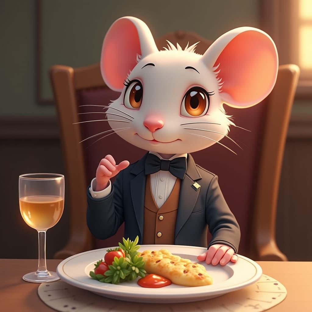 Surreal Mouse Dines in Style with Delicate Porcelain and Fin...