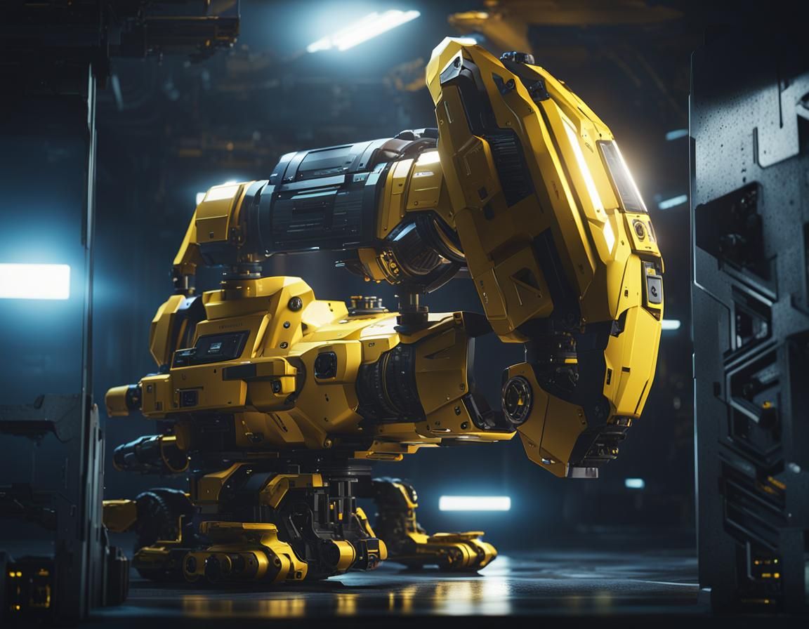 Yellow Sci-Fi Machine in Dark Environment