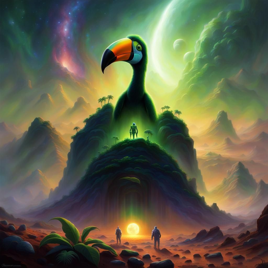 Green Alien Toucan Living on Mars in Fantasy Art