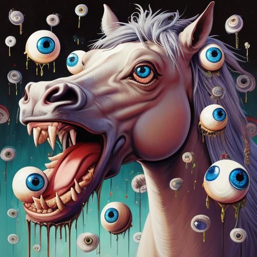 Surreal Horse with Eyes, Lowbrow Digital Art