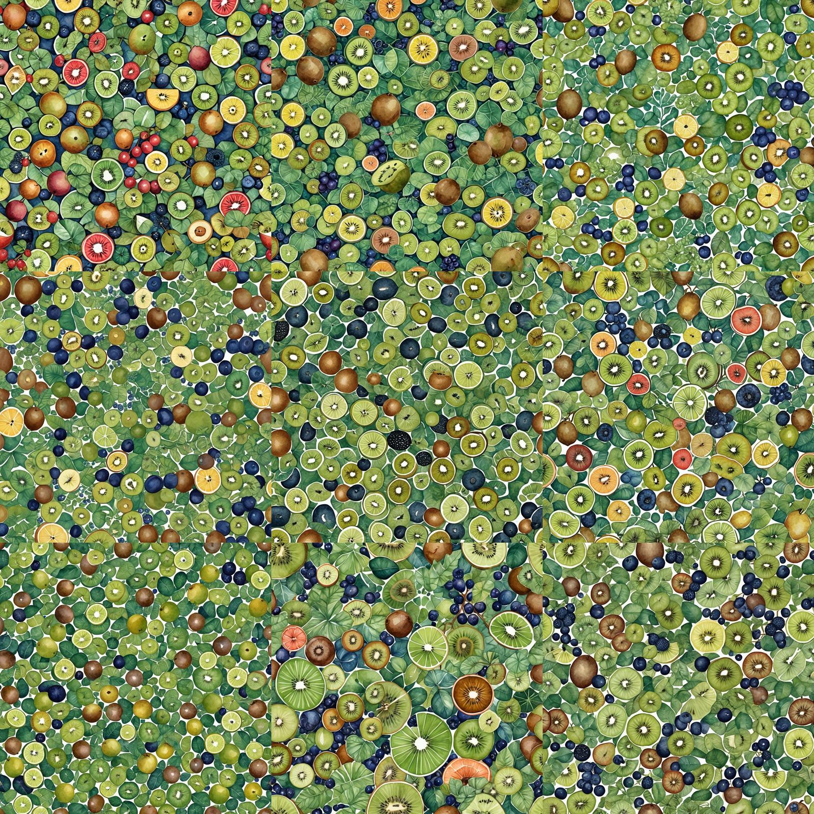 Abstract Kiwi Design in Watercolor Tessellation