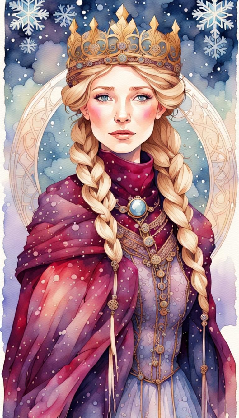 Whimsical Art Nouveau Princess in Watercolor