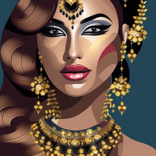 Elegant Gold and Black Floral Portrait