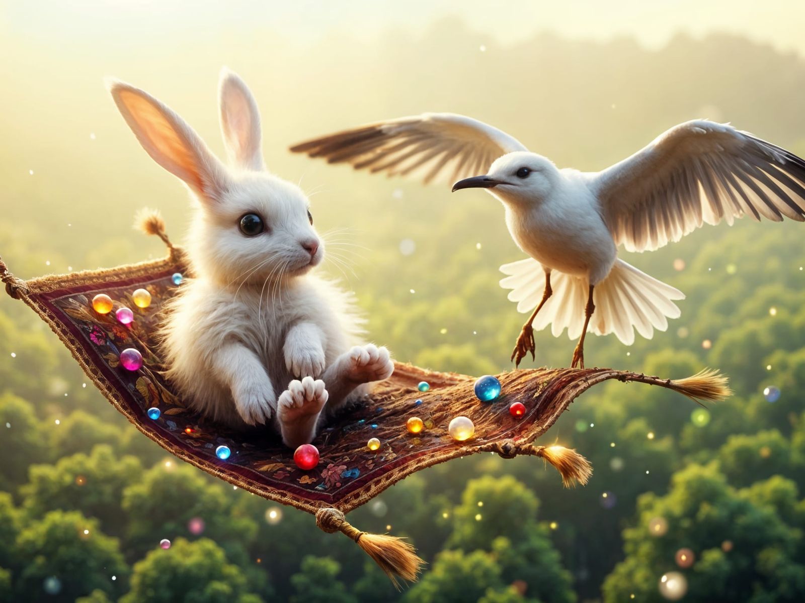 Whimsical Magic Carpet Adventure with Enchanted Creatures