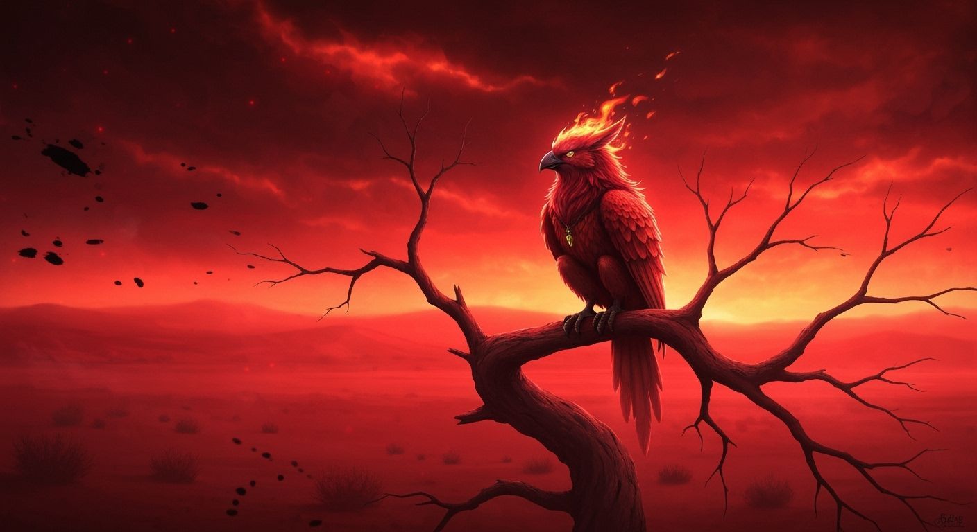 Ethereal Fire Bird in Red Desert Landscape