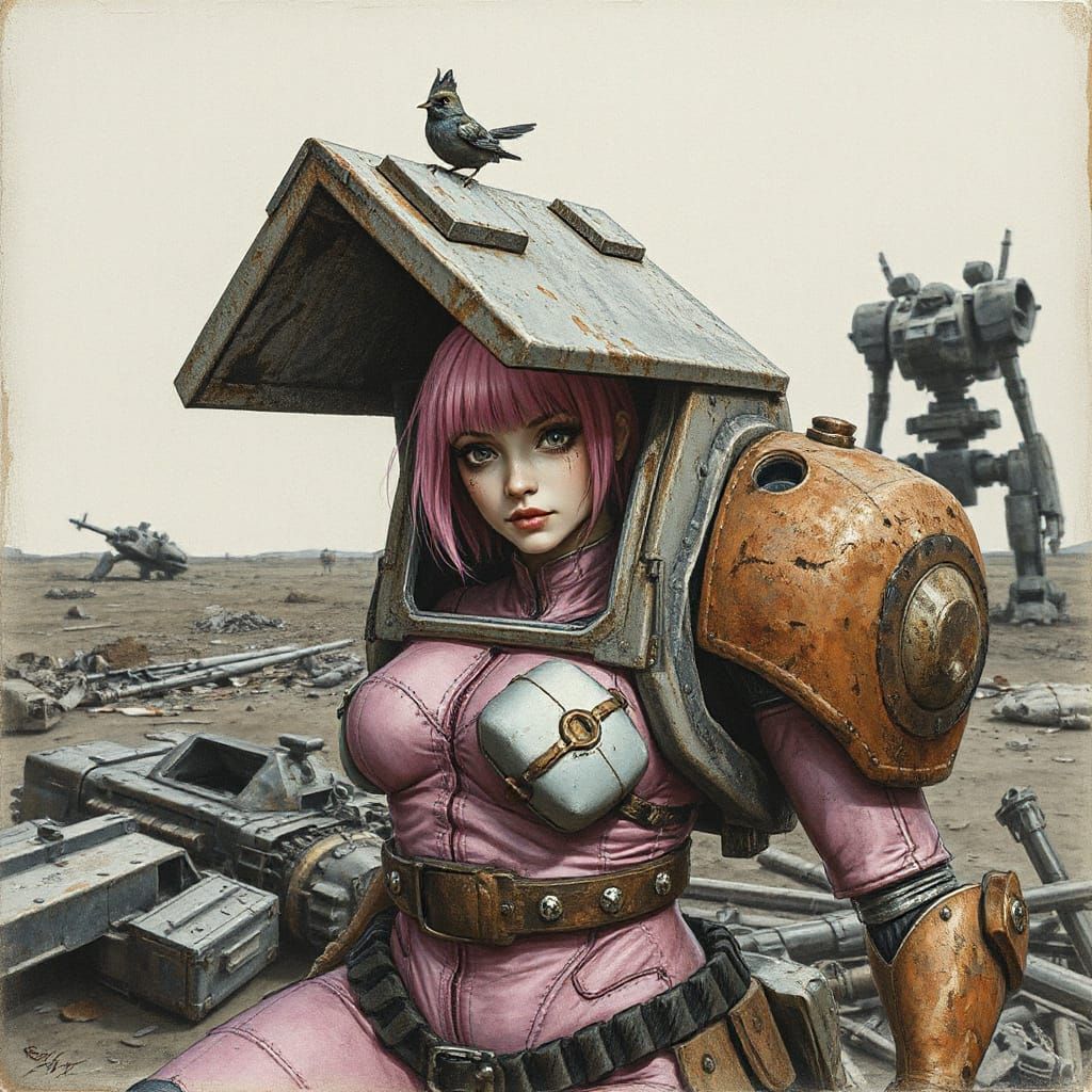 Dystopian Birdhouse Dweller in Vintage Sci-Fi Style