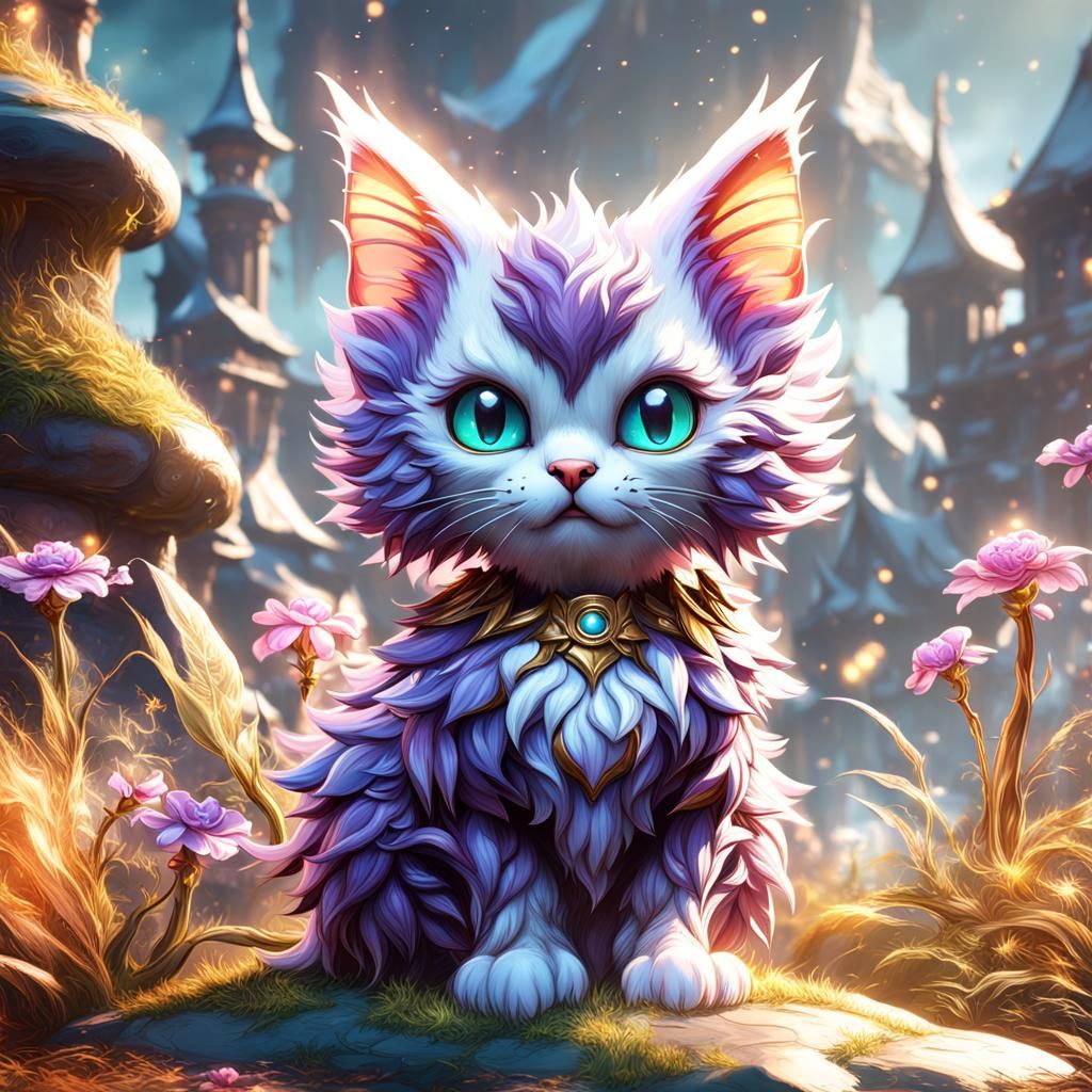 Fantastical Fairy Kitten in Detailed Matte Painting