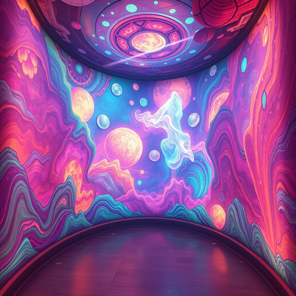 Ethereal Wall Paintings in Mystical Setting