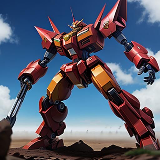 Vermilion Dahlia Superrobot: AI Generated Image